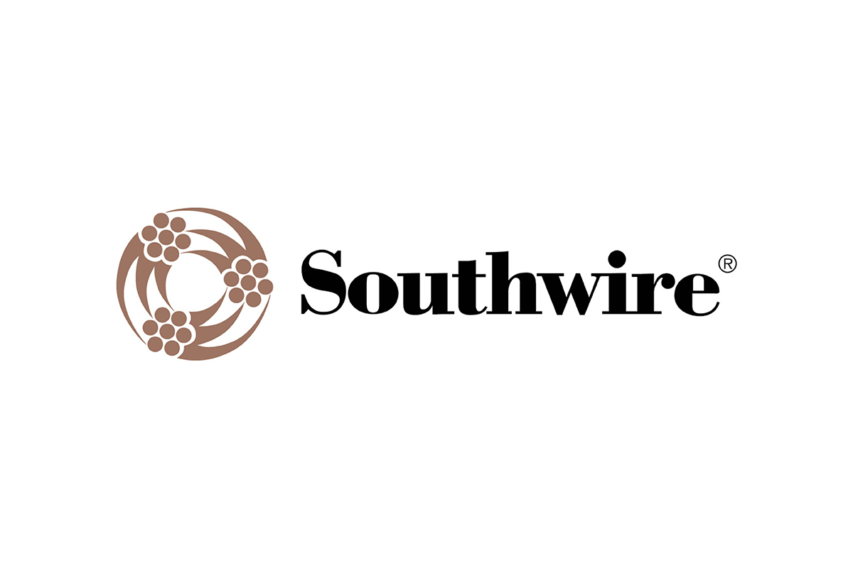Southwire logo featuring a brown circular design resembling twisted wires to the left of the bold black word Southwire with a registered trademark symbol.