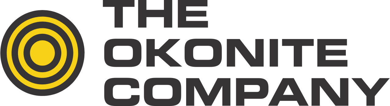 Logo of The Okonite Company featuring bold black text next to a yellow and black circular design with concentric rings, all on a light gray background.