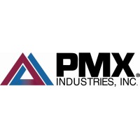 The PMX Industries, Inc. logo features a stylized maroon and blue triangle design next to the bold black text PMX INDUSTRIES, INC. on a white background.