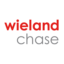 Logo with the word wieland in bold red lowercase letters above the word chase in light gray lowercase letters, all on a white background.